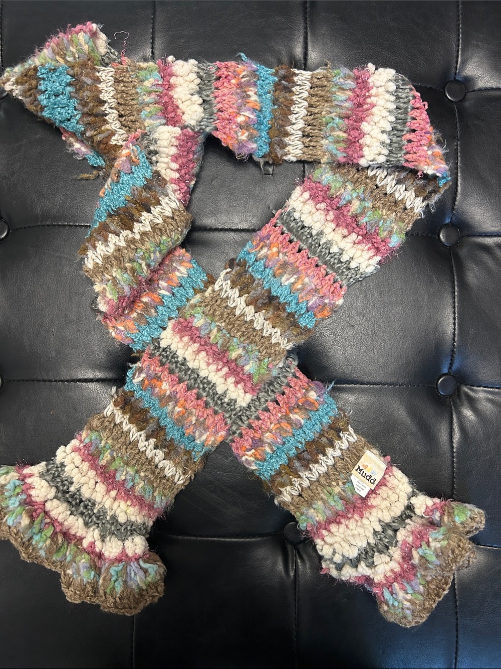Mudd Multicolor Crochet Knit Scarf - Brown, Pink, Blue, Cream